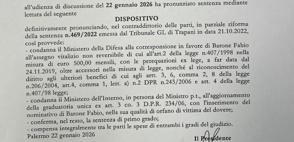 Vittime del dovere, dispositivo sentenza Bonanni